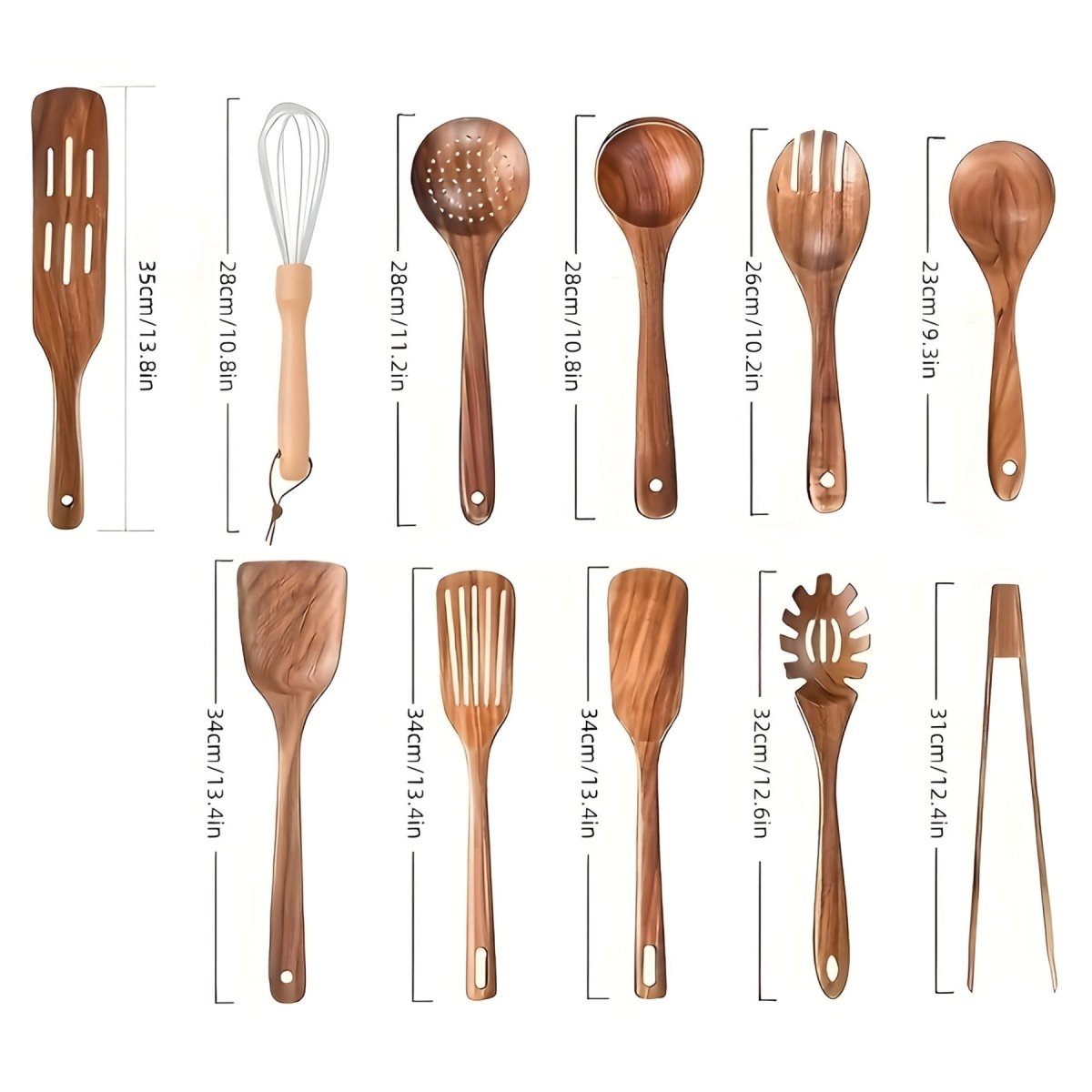 11-Piece Heat-Resistant Wooden Utensil Set