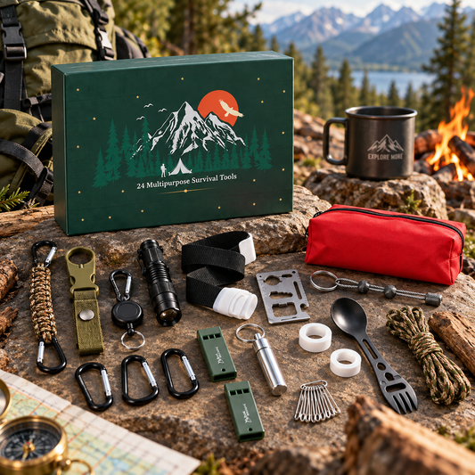 24-Day Advent Calendar with Outdoor Tools | Camping & Hiking Accessories | Christmas Countdown Set with Assorted Utility Tools
