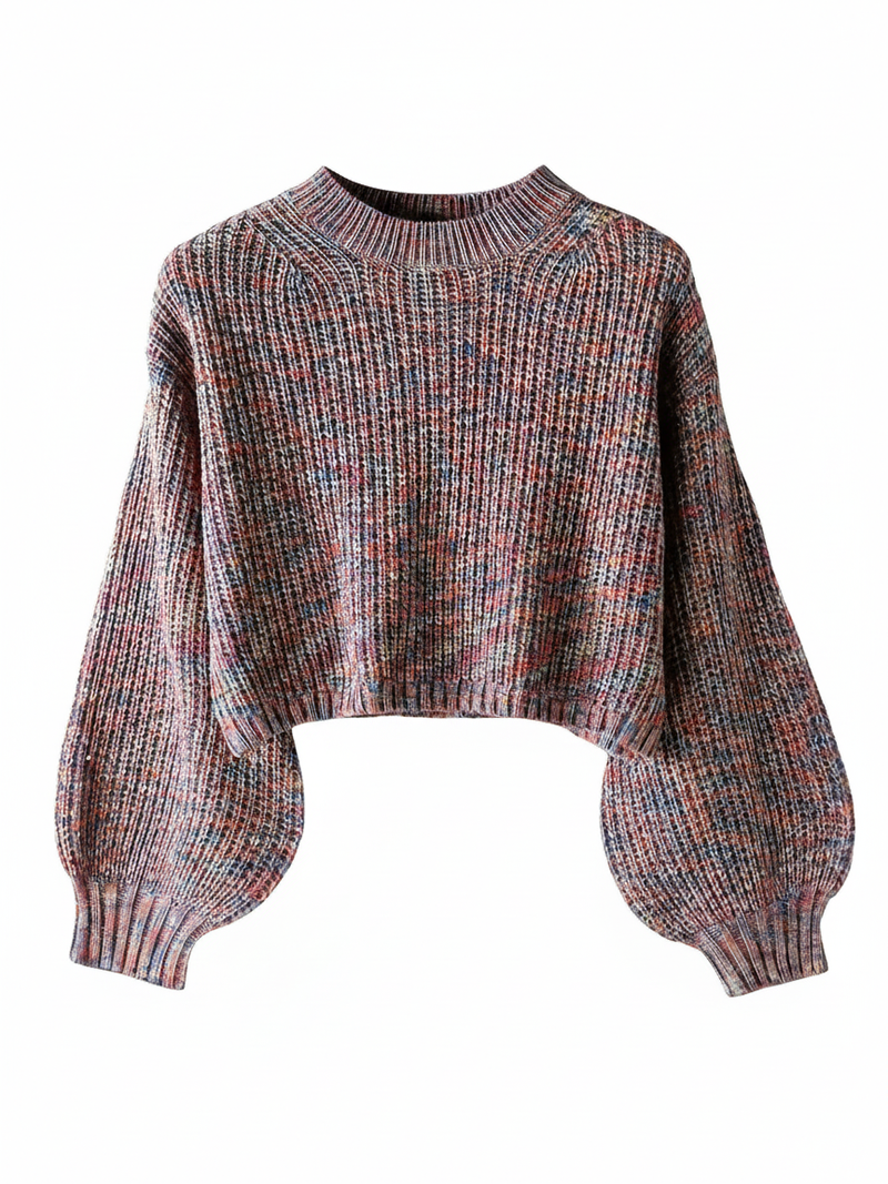 Women's Cropped Sweater with Balloon Sleeves
