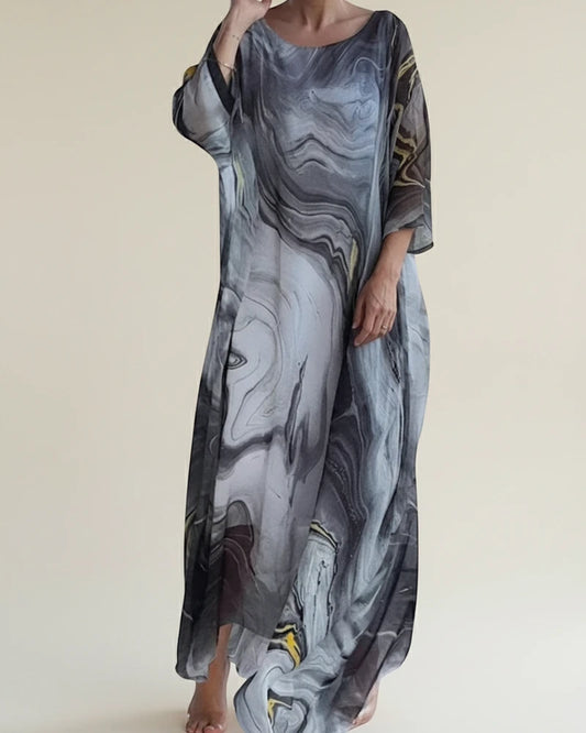 Elegant Long Sleeve Abstract Maxi Dress