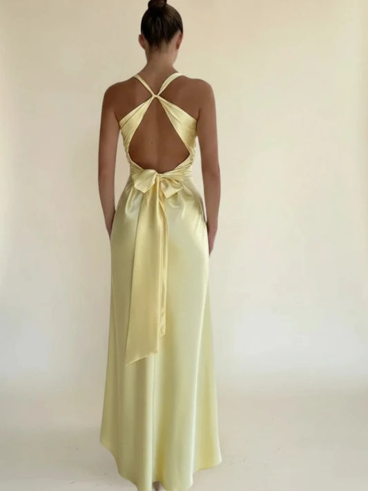 Elegant Backless A Line Wedding Guest Maxi Dress