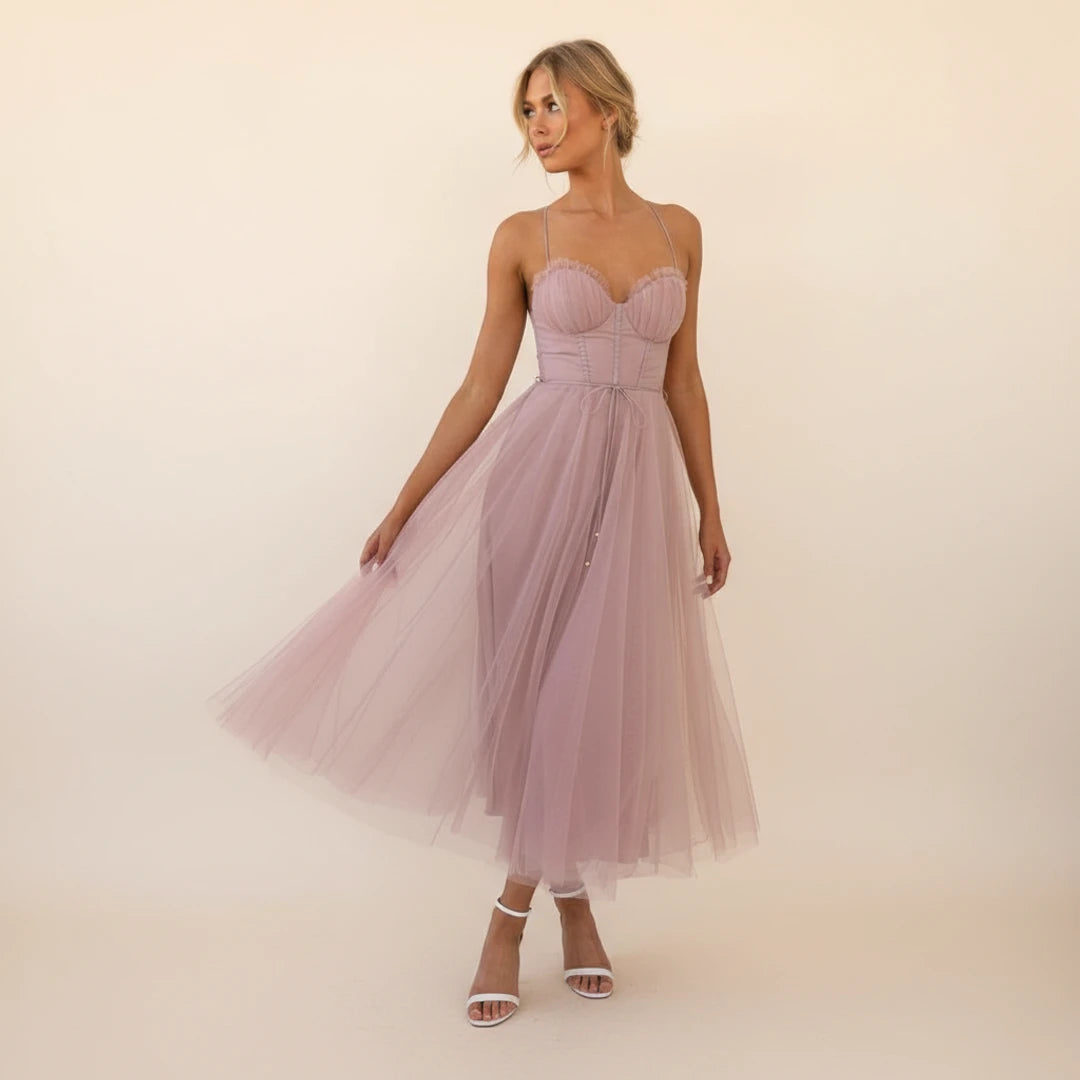 Elegant Sweetheart Bustier A Line Midi Dress
