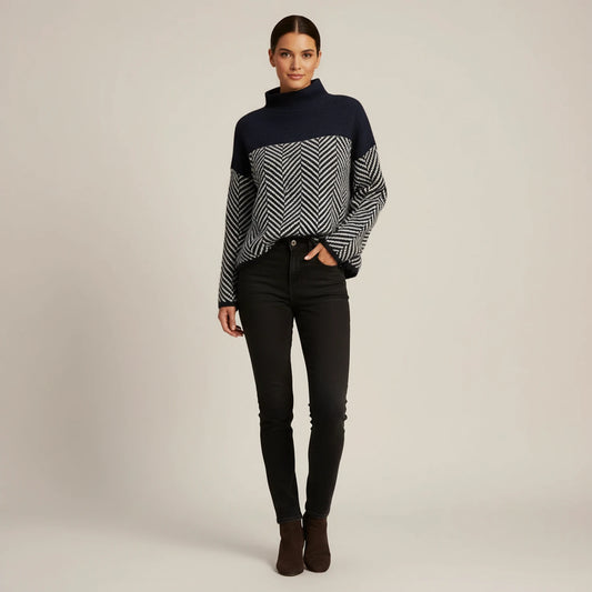 Women's Turtleneck Color Block Sweater