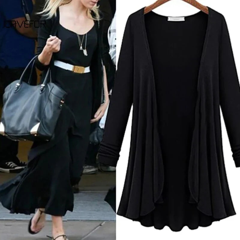 Casual Long-Sleeved Ruffled Cardigan