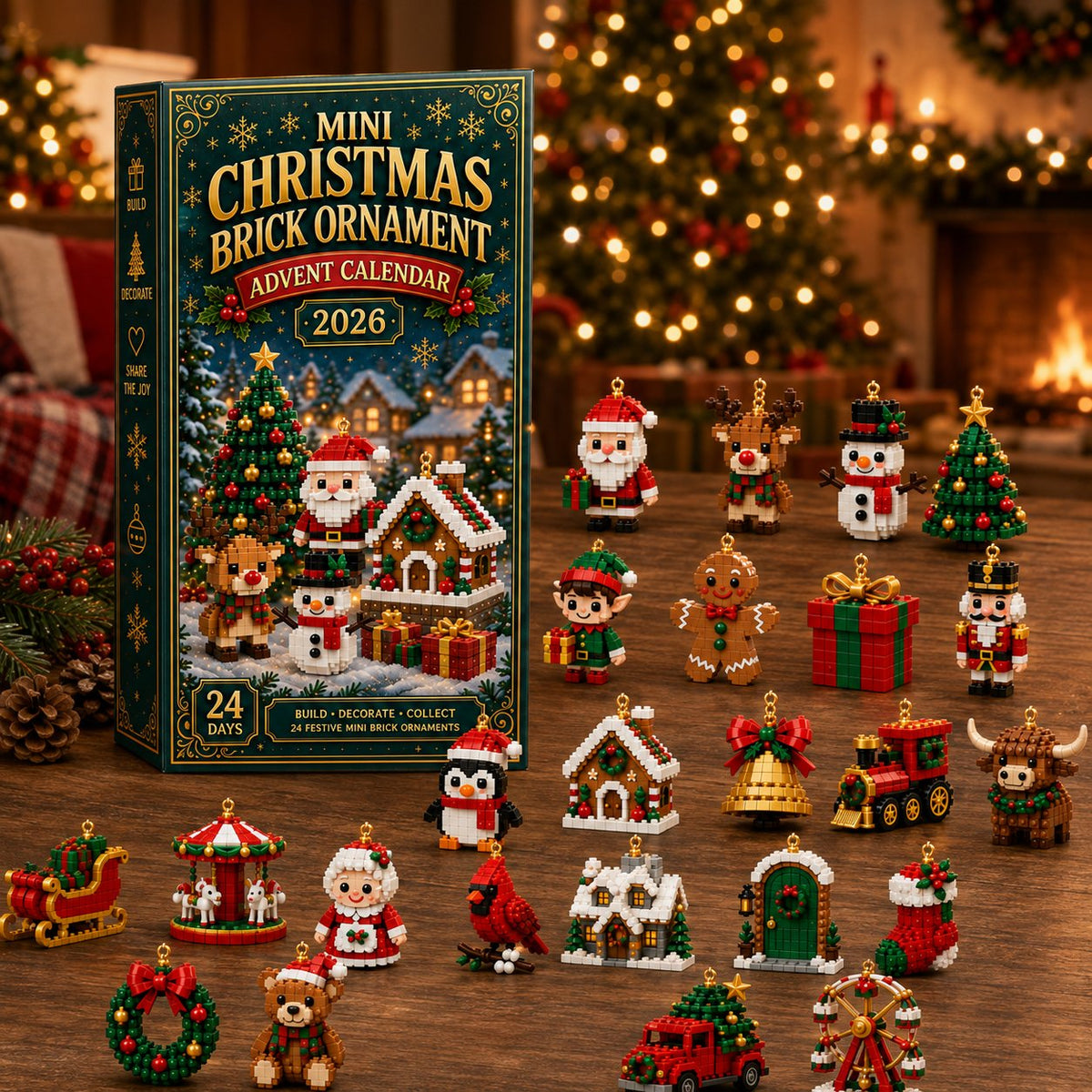 Christmas Ornament Advent Calendar with 24 Mini Building Sets for Holiday Decoration