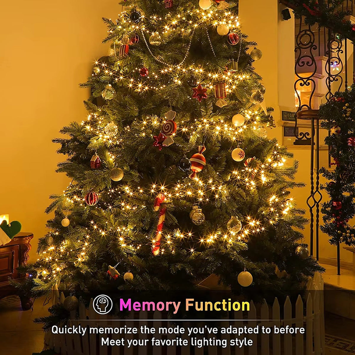 Christmas Tree Cluster Lights - LED String Lights with Green Wire and Remote Control