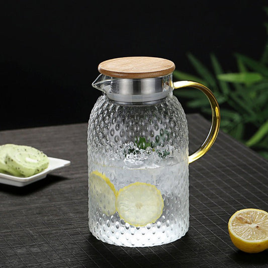 Niropi | Heat-Resistant Textured Glass Jug with Bamboo Lid – Elegant Serving Pitcher for Hot & Cold Drinks