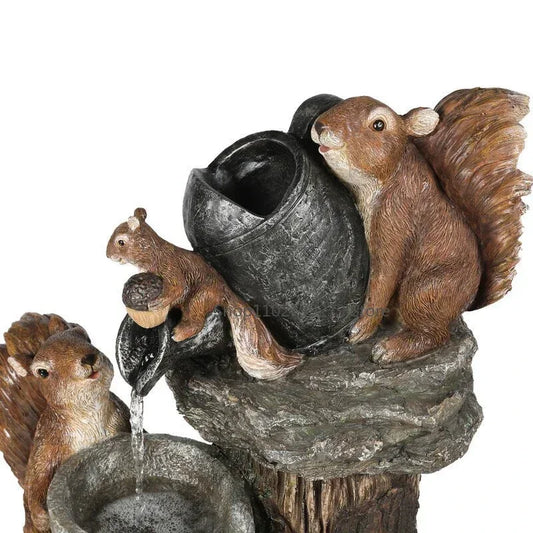 Niropi | Lunaverde Solar Deco Fountain Duck & Squirrel | Garden Figure with LED Light | Weatherproof Resin | For Terrace & Balcony