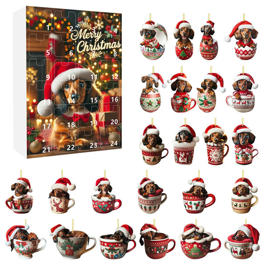 Dachshund-Themed Christmas Advent Calendar – 24-Day Countdown and Decorative Acrylic Design