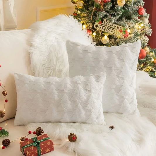 Decorative Plush Pillowcase with Textured Christmas Tree Pattern