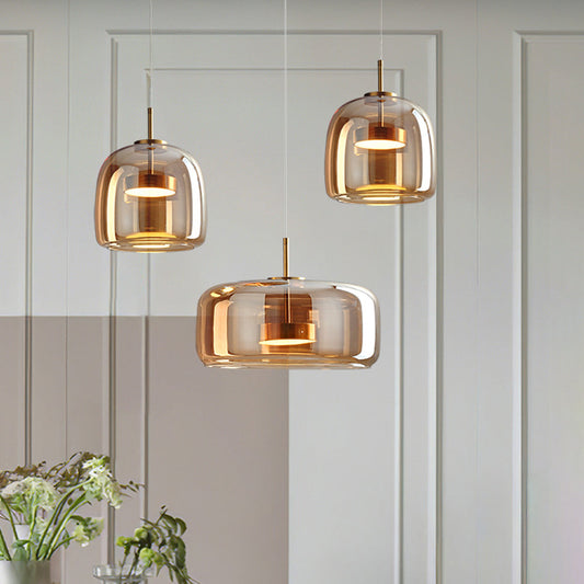 Hailie Retro LED Pendant Lamps Gold Amber Metal Glass Bedroom