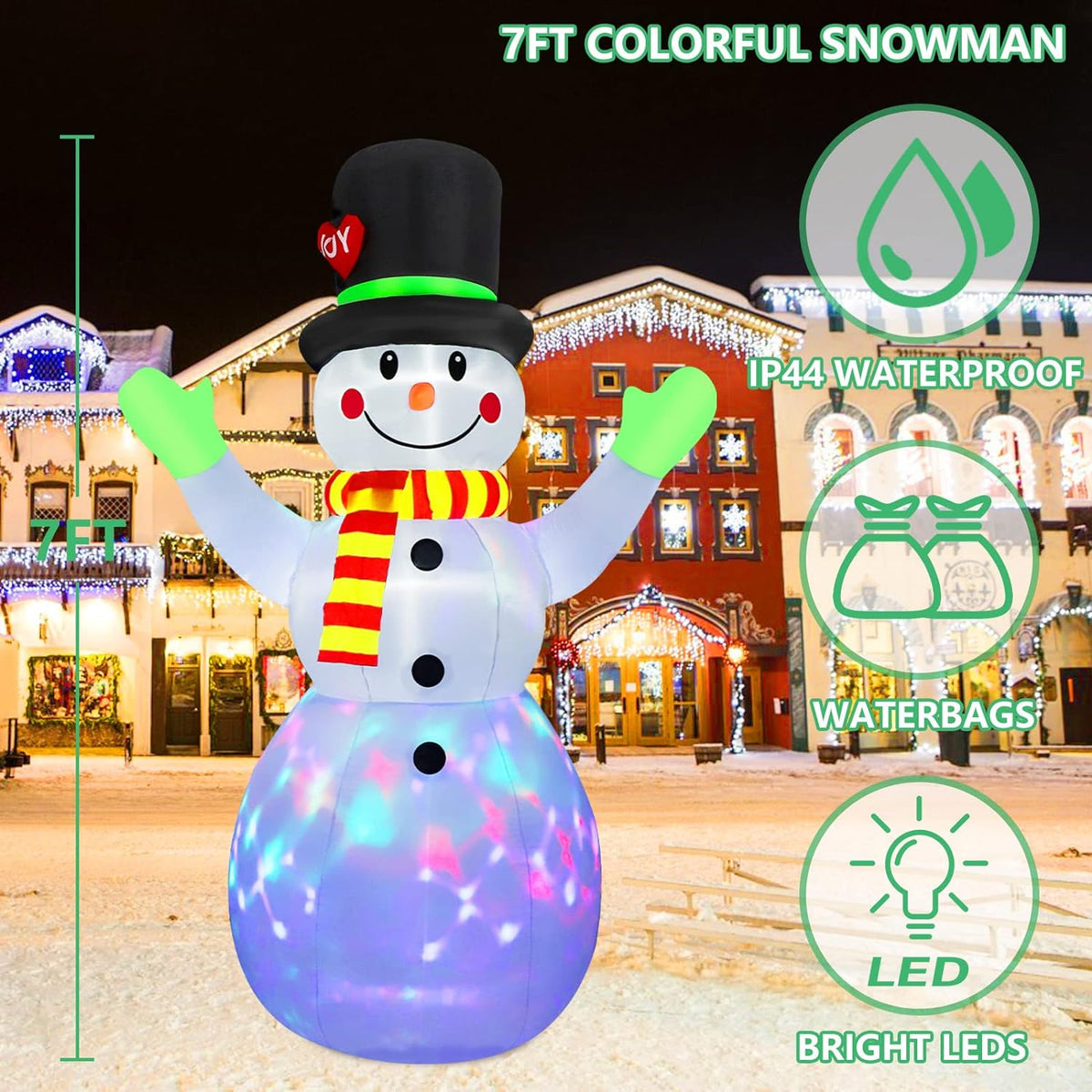 Inflatable Light-Up Snowman (213 cm) - Lotte