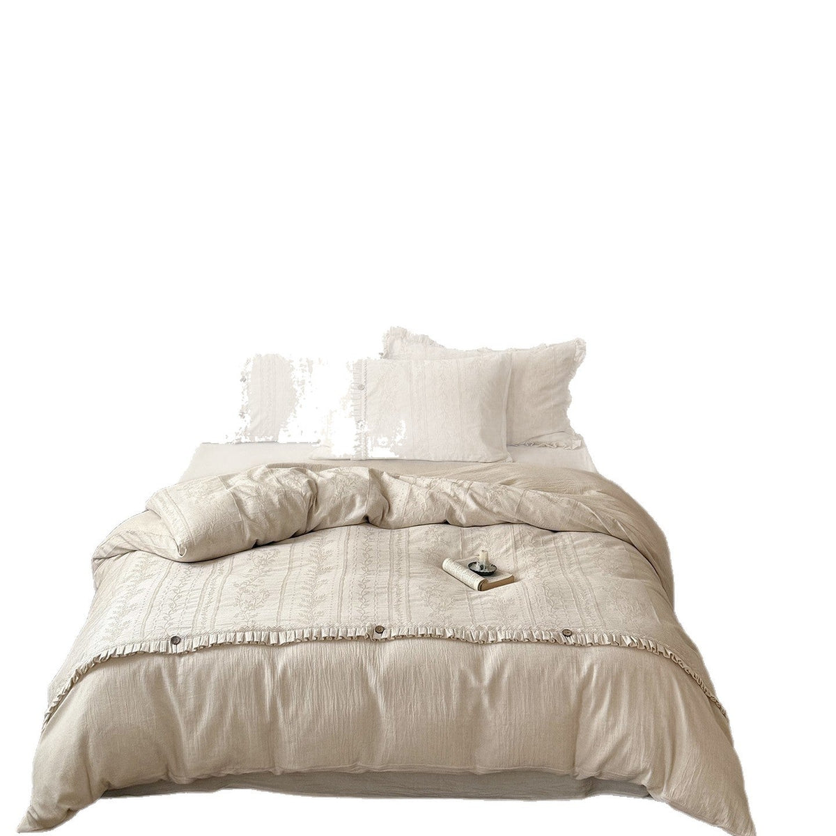 Linen-Look Bedding Set with Ruffles and Button Closure