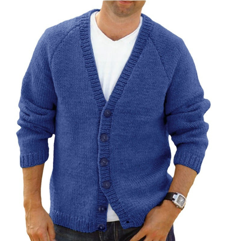 Men's Knit Cardigan with Deep V-Neck and Button Details