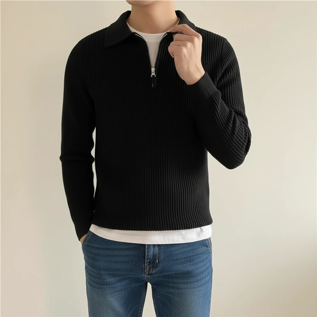 Men's Long-Sleeve Quarter Zip Polo Sweater