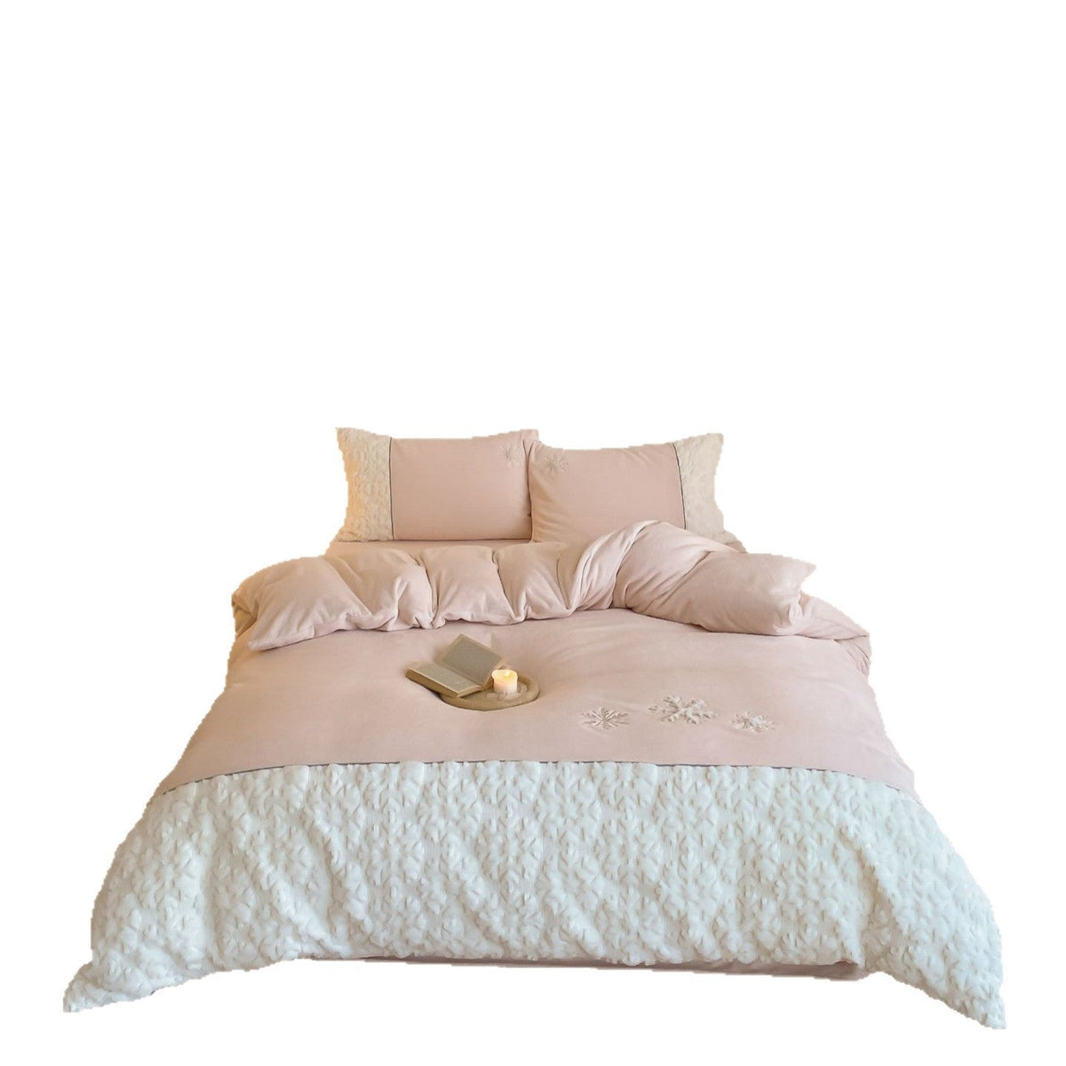 Reversible Bedding Set with Sherpa Quilting and Snowflake Embroidery