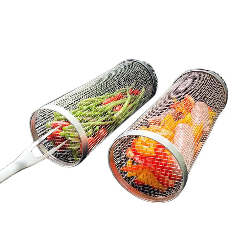 Rolling Stainless Steel BBQ Grill Basket