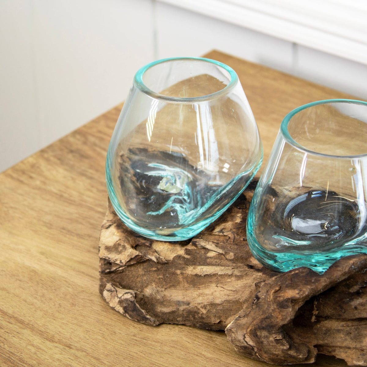 Teak Root with Double Blown Glass Mini Bowls