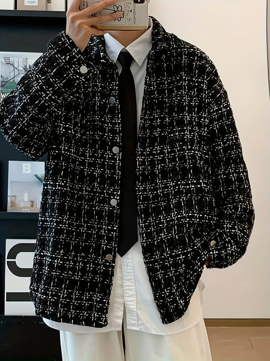 Textured Plaid Shirt Jacket
