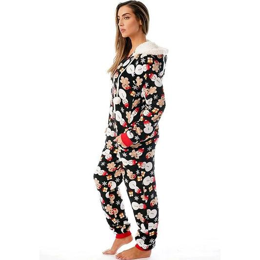 Women's Christmas Onesie - Soft Hooded Zip-Up Loungewear