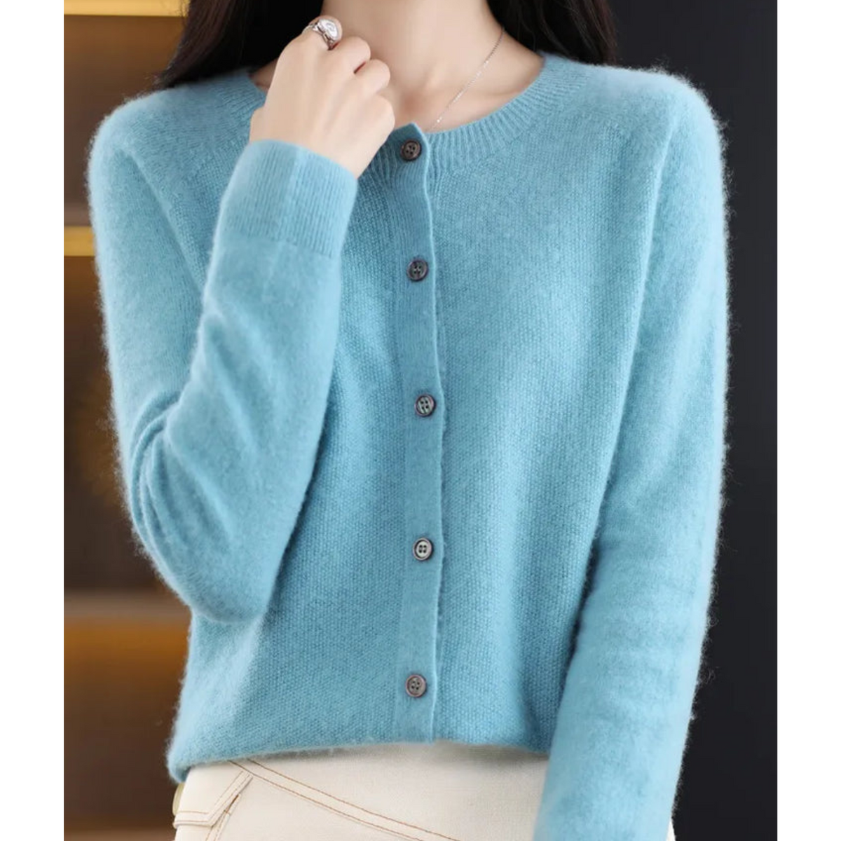 Women's O-neck Cardigan with Elegant Design