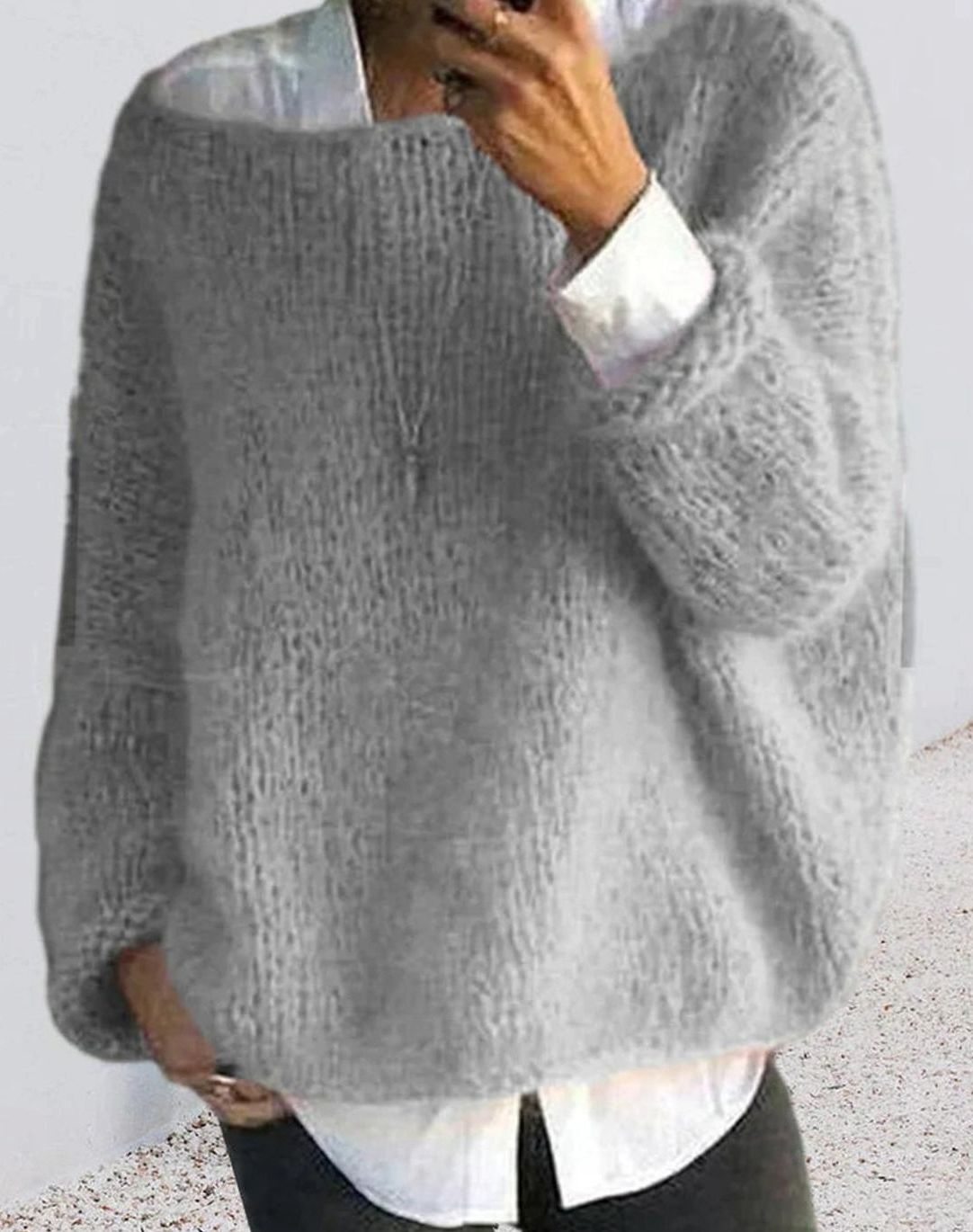 Women's Oversized Fuzzy Knit Long-Sleeve Pullover Sweater