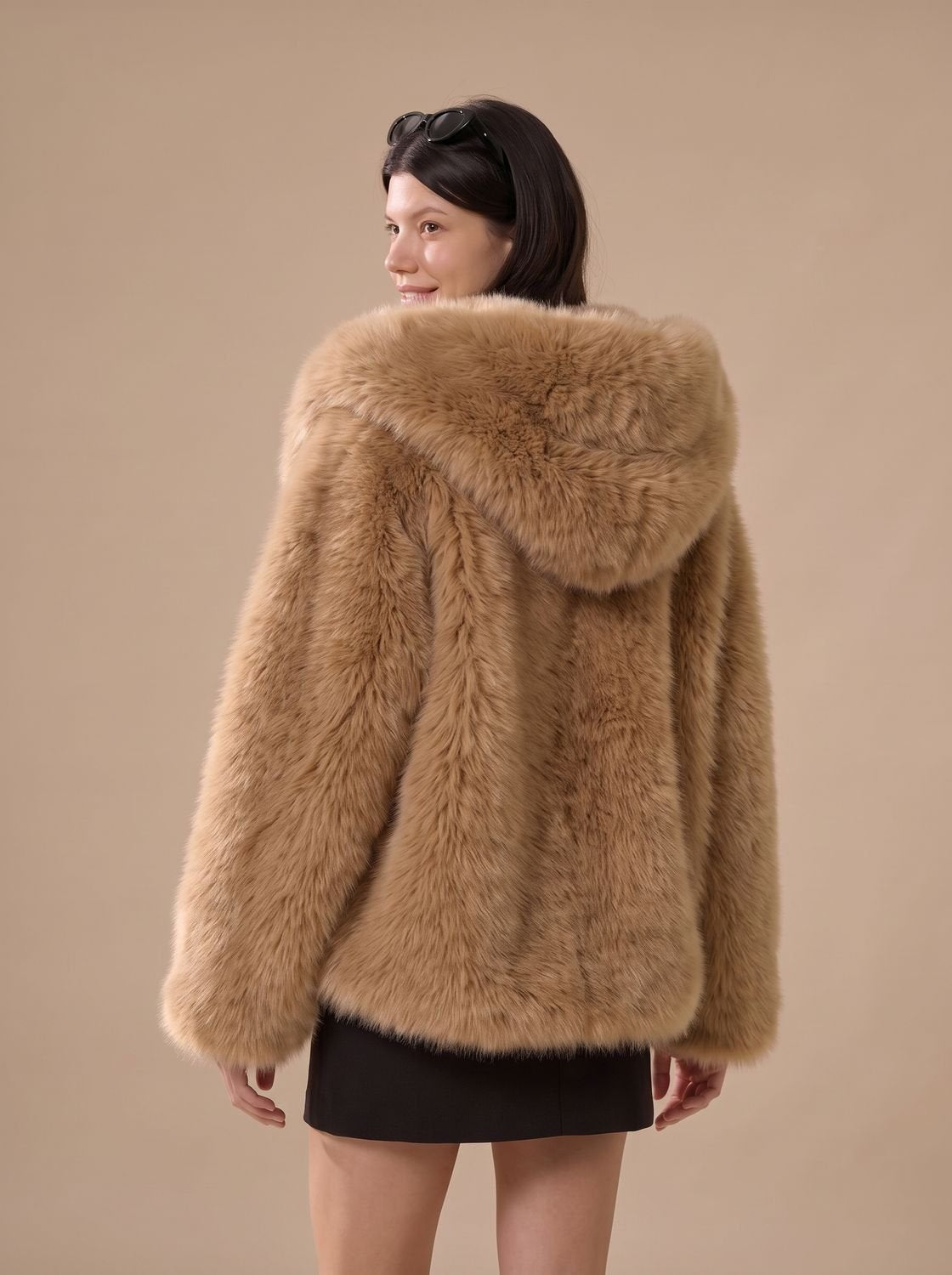 Women's Oversized Hooded Faux Fur Long Sleeve Winter Coat