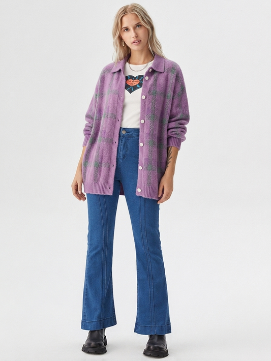 Women's Oversized Plaid Button-Front Cardigan for Fall and Winter