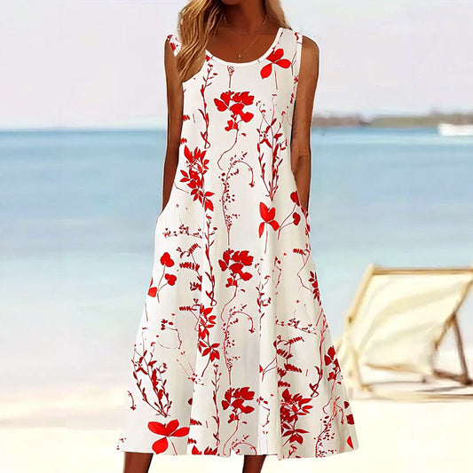 Image of Women's Floral Sleeveless A-Line Midi Dress
