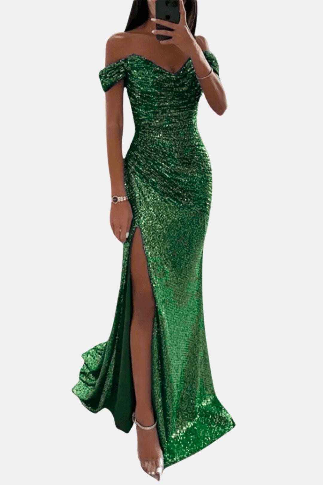 Image of Women's Slit Off-Shoulder Maxi Dress