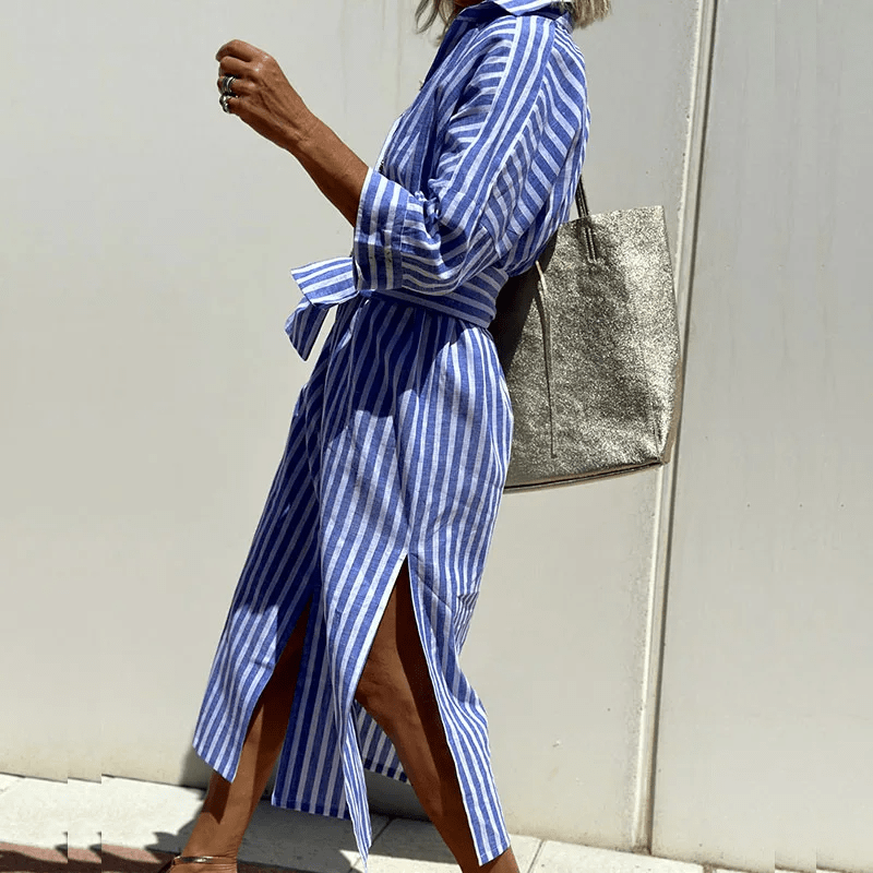 Image of Women's Striped Shirt Midi Dress