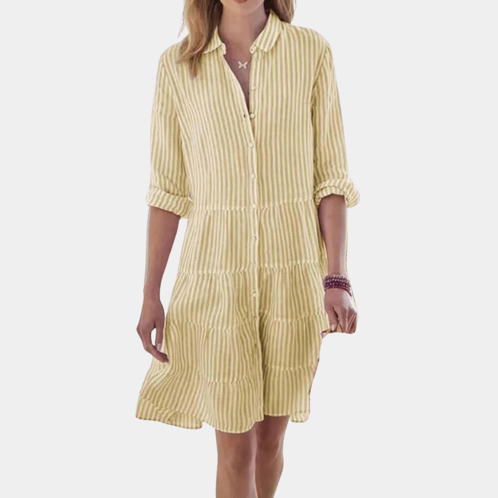 Image of Women's Striped Tiered Shirt Mini Dress