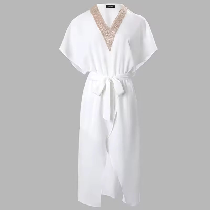 Image of Women's V-Neck Wrap Midi Dress
