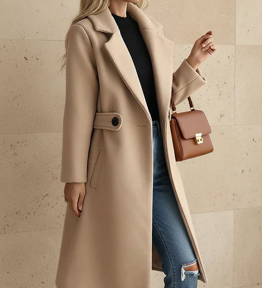 Women's Tailored Belted Coat with Wide Lapel