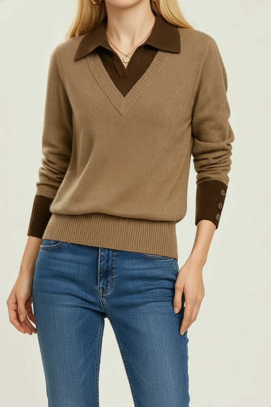 Women's V-Neck Collared Sweater