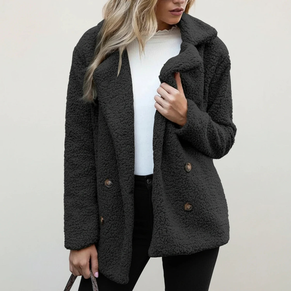 Women's Double-Breasted Teddy Peacoat