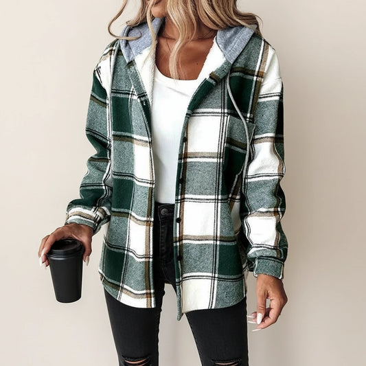 Women's Winter Plaid Hooded Shirt Jacket