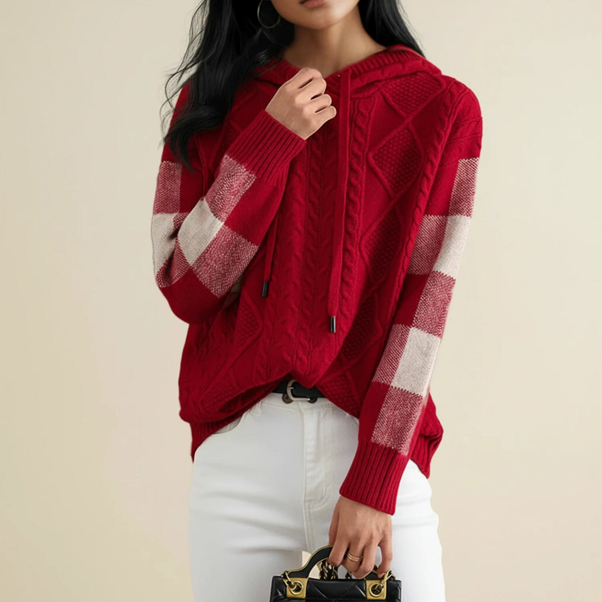Women's Hooded Cable Knit Winter Sweater
