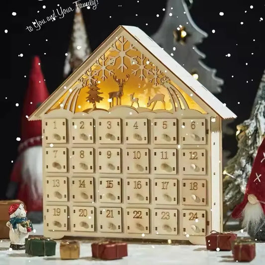 Wooden Advent Calendar with 24 Storage Drawers – DIY Refillable Light-Up Christmas Countdown