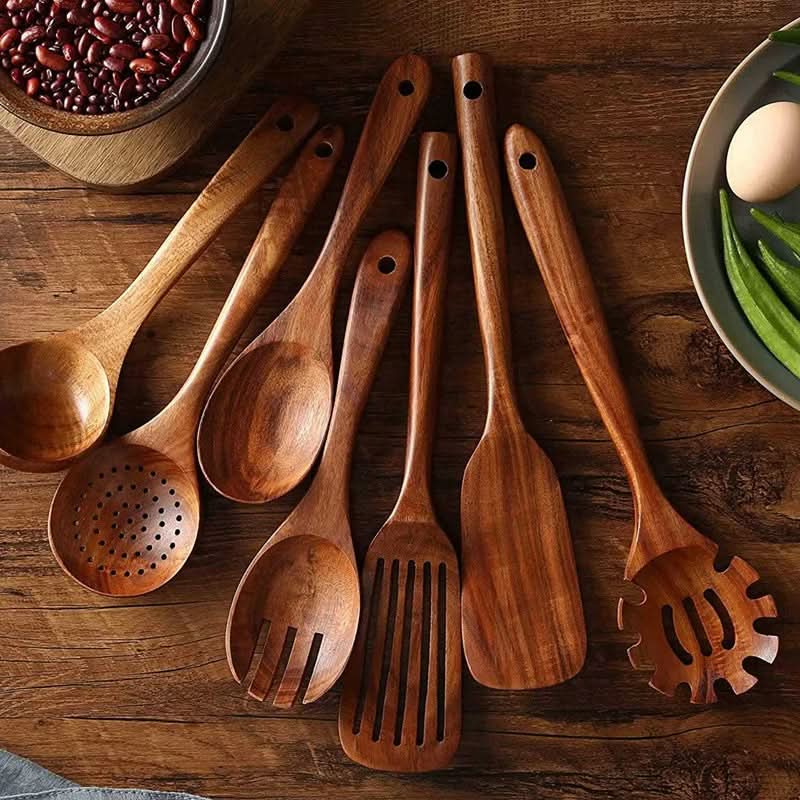 10-Piece Non-Scratch Natural Teak Kitchen Utensil Set