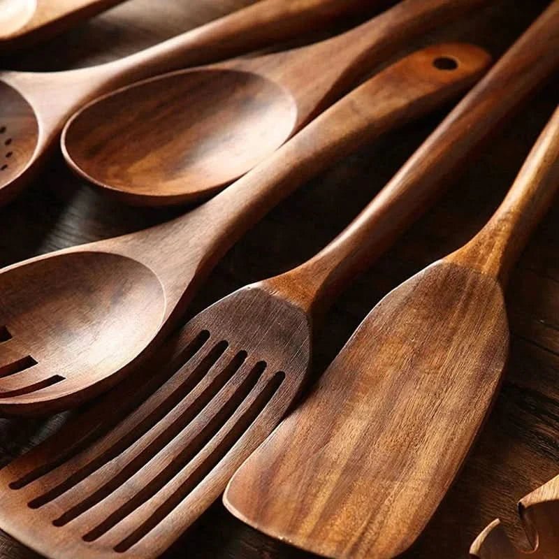 10-Piece Non-Scratch Natural Teak Kitchen Utensil Set