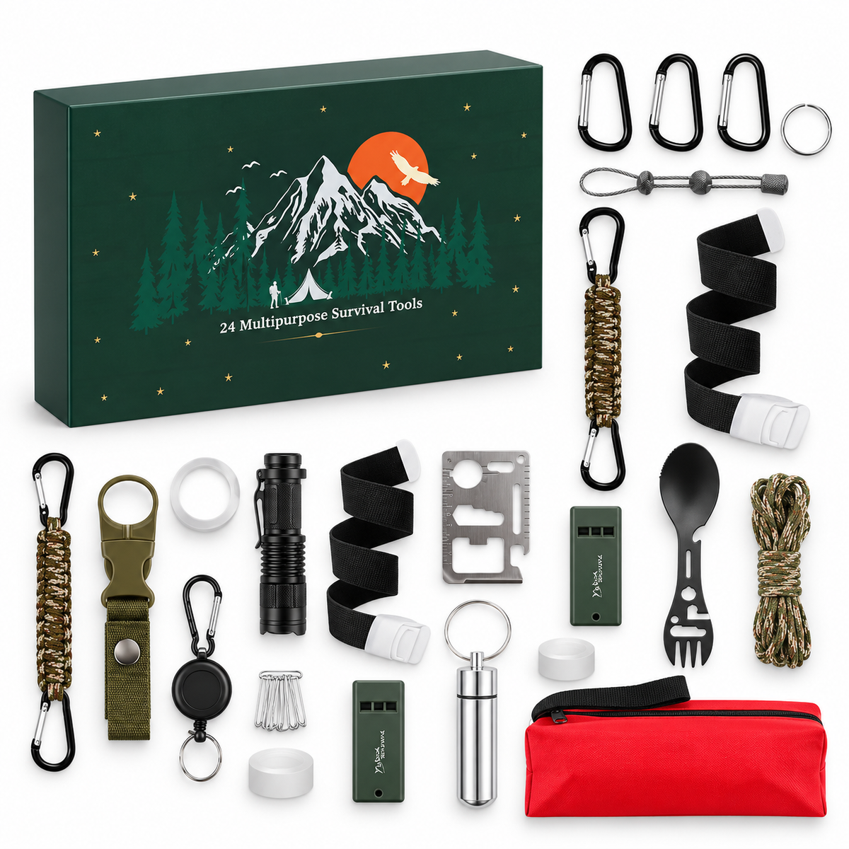 24-Day Advent Calendar with Outdoor Tools | Camping & Hiking Accessories | Christmas Countdown Set with Assorted Utility Tools