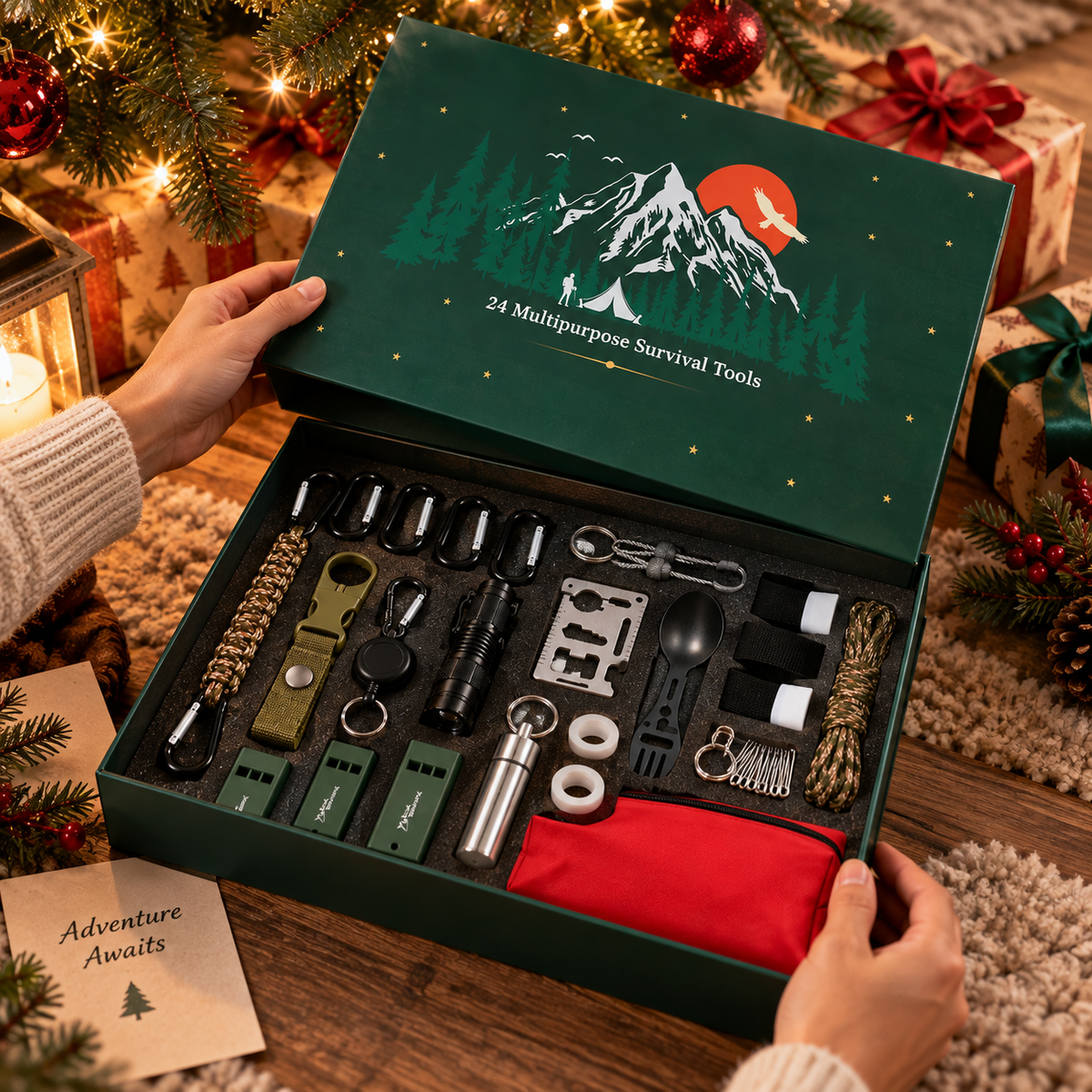 24-Day Advent Calendar with Outdoor Tools | Camping & Hiking Accessories | Christmas Countdown Set with Assorted Utility Tools