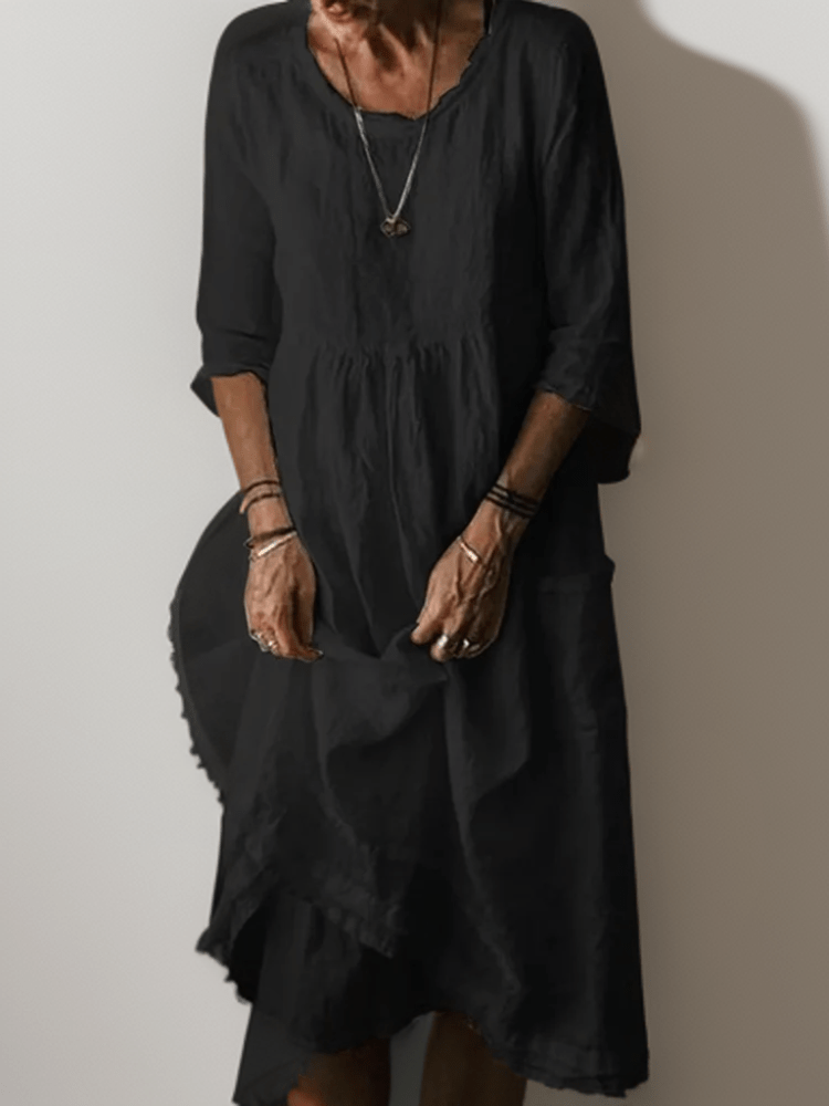 Image of Women's 3/4 Sleeve A-Line Midi Dress