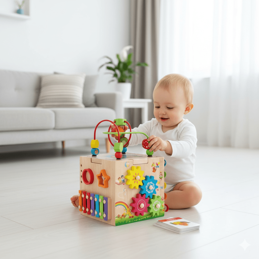 8-in-1 Montessori Wooden Activity Cube for Toddlers