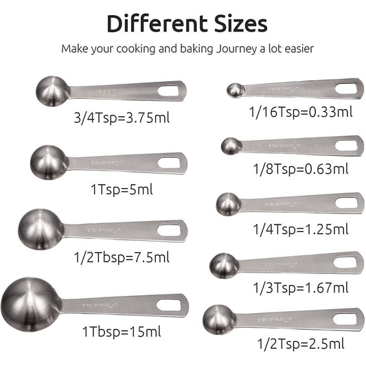 9-Piece Stainless Steel Measuring Spoon Set for Dry and Liquid Ingredients