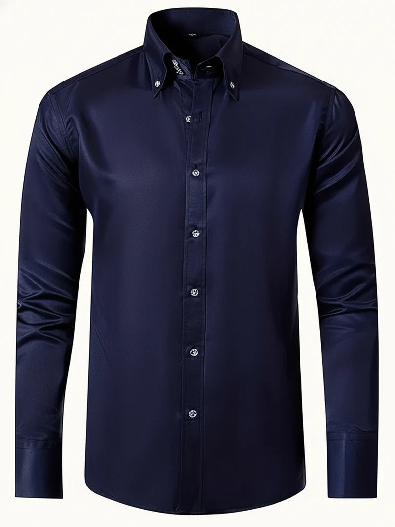 Men's Slim-Fit Long Sleeve Shirt with Buttoned Cuffs