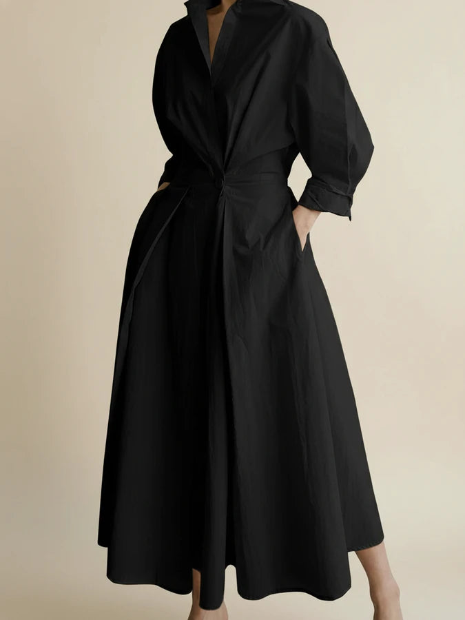 Elegant Linen Shirt Dress Midi A Line