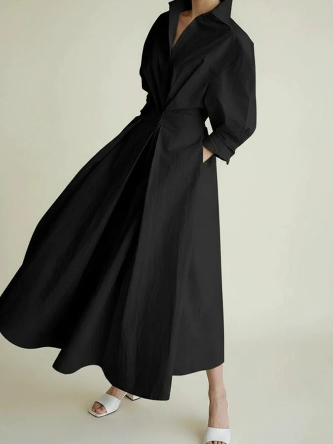 Elegant Linen Shirt Dress Midi A Line