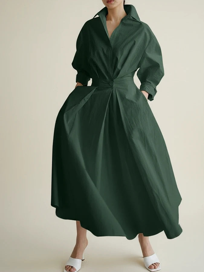 Elegant Linen Shirt Dress Midi A Line